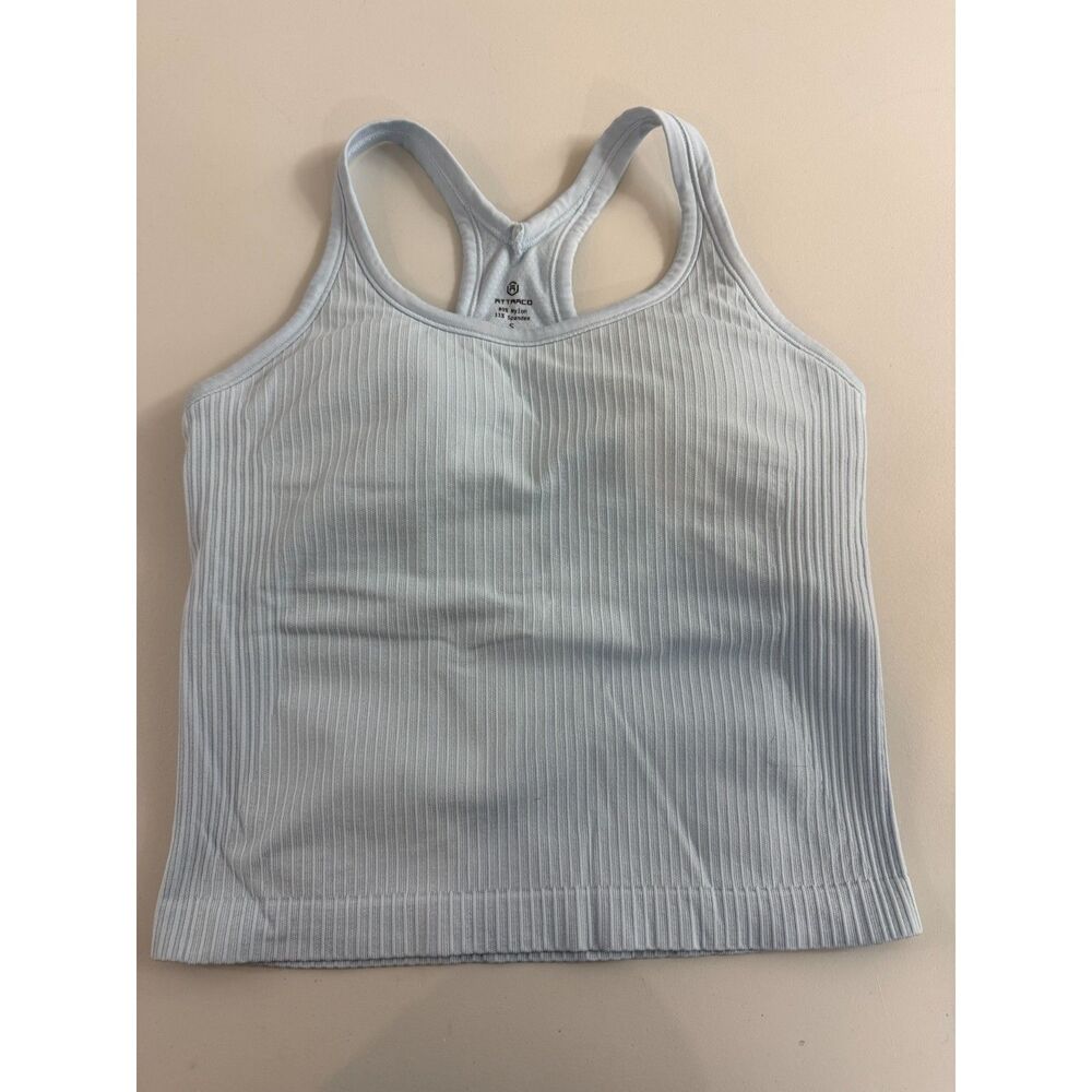 Attraco Light Blue Racerback Tank Top Built In Bra Activewear Women's S Small